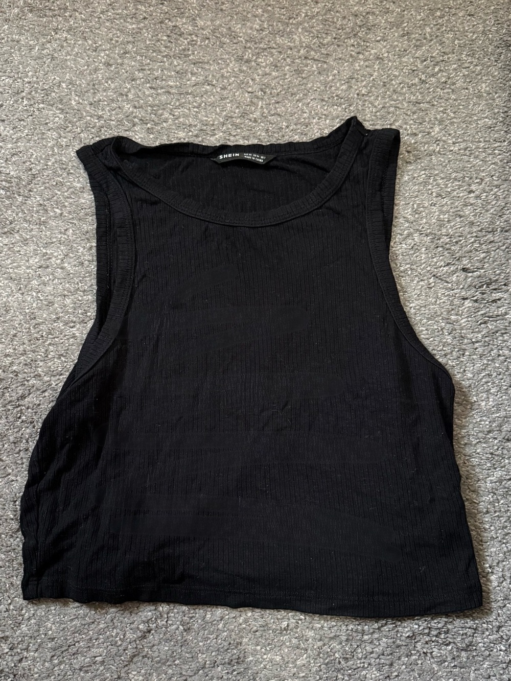 SHEIN Black Ribbed Crewneck Crop Tank
